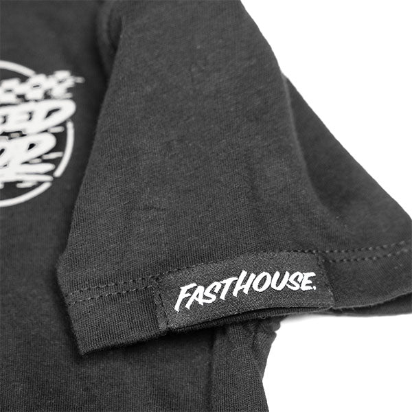 Studio photo on a white background of Fasthouse Burner Tee (Toddler); showing tee fit, printed graphics, and crew neckline; SKU 32113505; Colors: Black