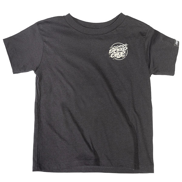 Crisp studio image on a white background of Fasthouse Burner Tee (Toddler); showing tee fit, printed graphics, and crew neckline; SKU 32113505