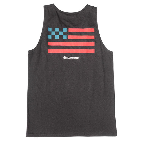 Clean studio shot of Fasthouse Liberty Tank; showing sleeveless cut, hem shape, and printed or woven branding; SKU 32116250; Colors: Black; Sizes: S-3XL