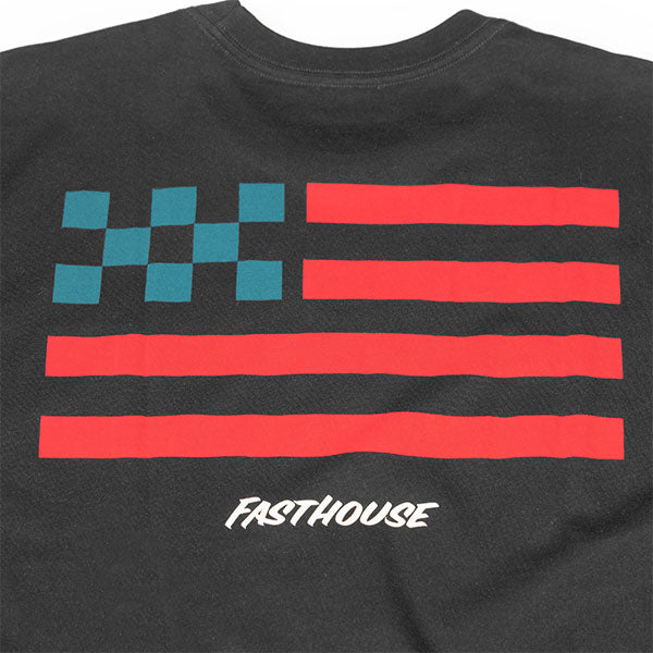 Studio photo on a white background of Fasthouse Liberty Tee; showing tee fit, printed graphics, and crew neckline; SKU 3211620504; Colors: Black, White