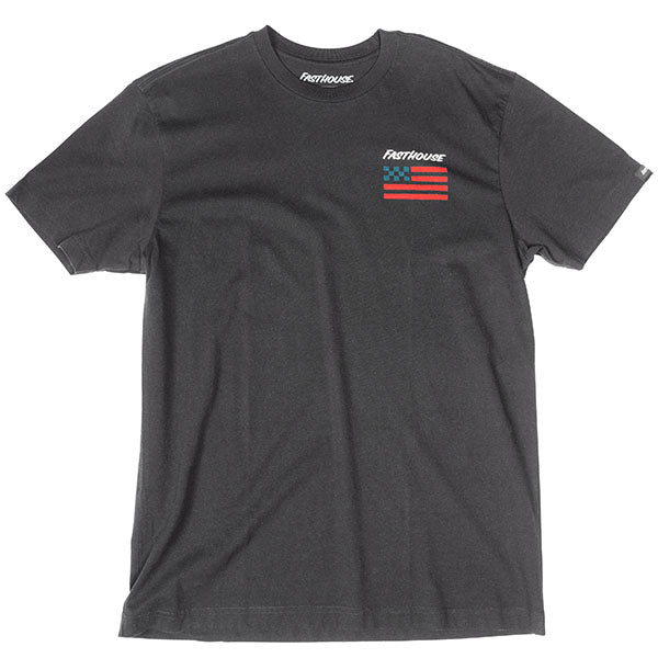Professional studio photo of Fasthouse Liberty Tee; showing tee fit, printed graphics, and crew neckline; SKU 3211620504; Colors: Black, White