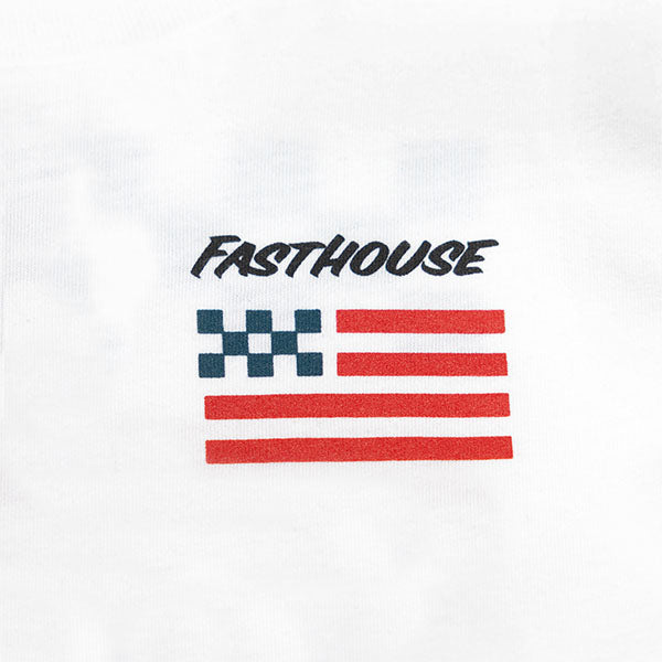Studio photo on a white background of Fasthouse Liberty Tee (Toddler); showing tee fit, printed graphics, and crew neckline; SKU 32116299; Colors: White