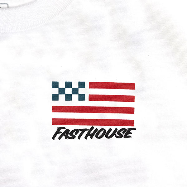 Professional studio photo of Fasthouse Liberty Tee (Youth); showing tee fit, printed graphics, and crew neckline; SKU 32116209; Colors: White