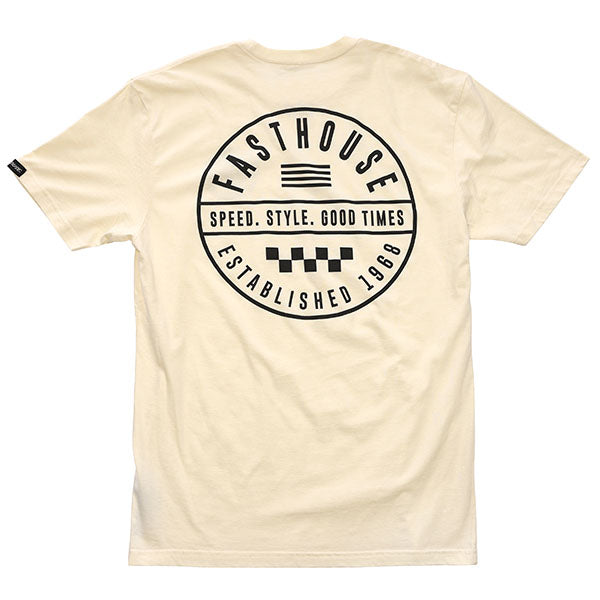 Studio photo on a white background of Fasthouse Statement Tee; showing tee fit, printed graphics, and crew neckline; SKU 3210137004; Sizes: S-3XL