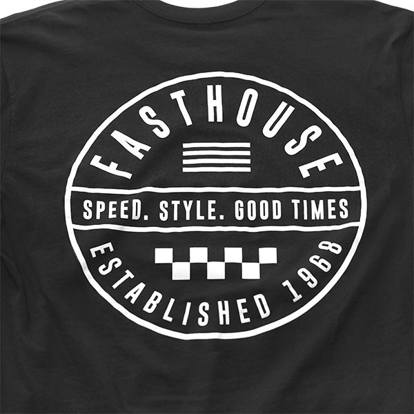 High-resolution studio image of Fasthouse Statement Tee; showing tee fit, printed graphics, and crew neckline; SKU 3210137004; Sizes: S-3XL