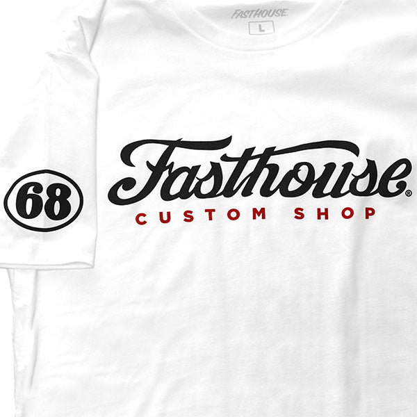 Professional studio photo of Fasthouse Morris Tee; showing tee fit, printed graphics, and crew neckline; SKU 3212731004; Sizes: S-3XL
