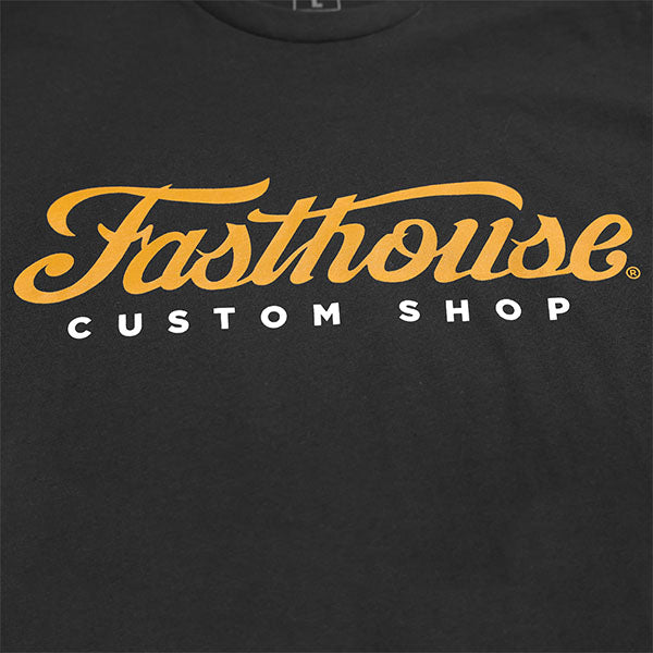 Studio photo on a white background of Fasthouse Morris Tee; showing tee fit, printed graphics, and crew neckline; SKU 3212731004; Sizes: S-3XL