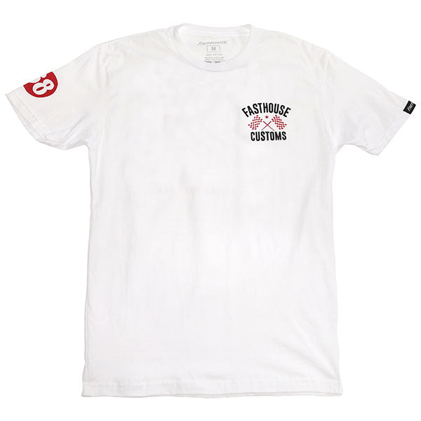 Studio photo on a white background of Fasthouse 68 Trick Tee; showing tee fit, printed graphics, and crew neckline; SKU 3215820504; Sizes: S-3XL