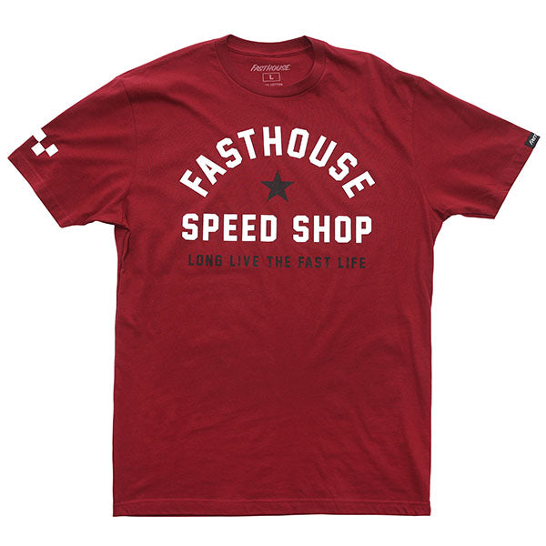 Studio photo on a white background of Fasthouse Fast Life Tee; showing tee fit, printed graphics, and crew neckline; SKU 3212599904; Sizes: S-3XL