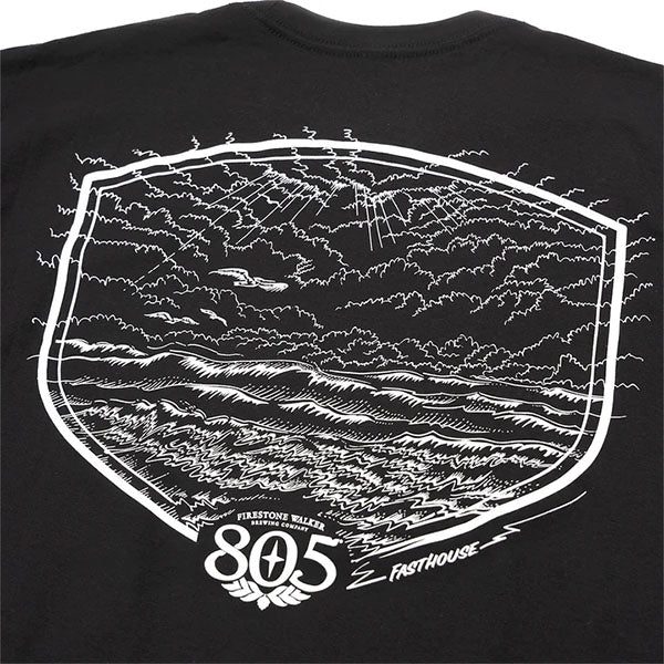 Crisp studio image on a white background of Fasthouse 805 Dawn Patrol T-Shirt; showing tee fit, printed graphics, and crew neckline; SKU 32180200