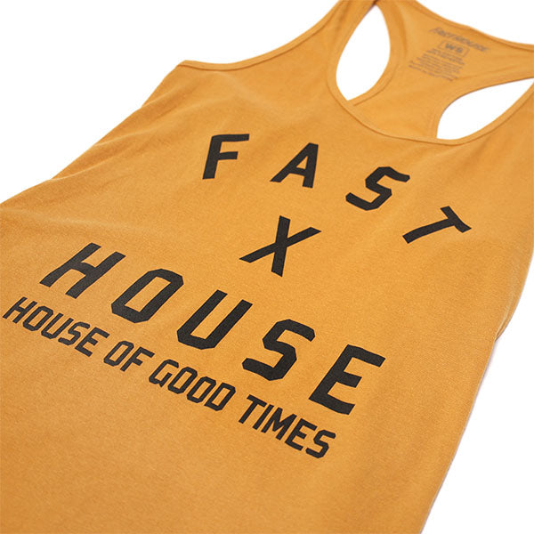 High-resolution studio image of Fasthouse Axiom Tank (Womens); showing sleeveless cut, hem shape, and printed or woven branding; SKU 3217000374