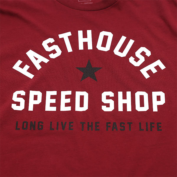 Professional studio photo of Fasthouse Fast Life Tee; showing tee fit, printed graphics, and crew neckline; SKU 3212599904; Sizes: S-3XL