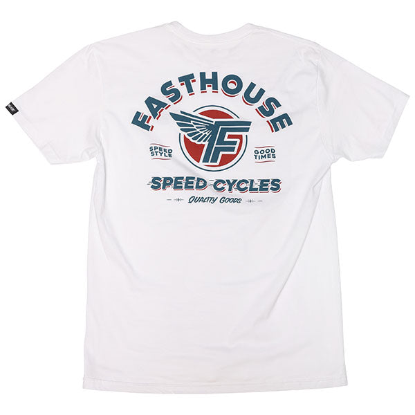 Studio photo on a white background of Fasthouse Malen Tee; showing tee fit, printed graphics, and crew neckline; SKU 3210113004; Sizes: S-3XL