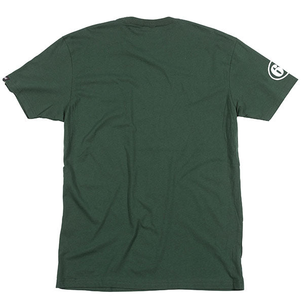 Studio photo on a white background of Fasthouse Morris Tee; showing tee fit, printed graphics, and crew neckline; SKU 3212731004; Sizes: S-3XL