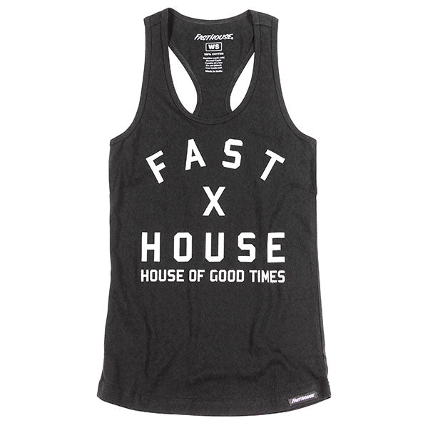 Clean studio shot of Fasthouse Axiom Tank (Womens); showing sleeveless cut, hem shape, and printed or woven branding; SKU 3217000374; Sizes: S-2XL