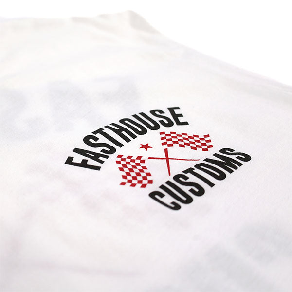 Professional studio photo of Fasthouse 68 Trick Tee; showing tee fit, printed graphics, and crew neckline; SKU 3215820504; Sizes: S-3XL