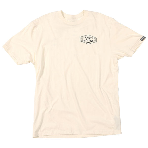 Clean studio shot of Fasthouse Station Tee; showing tee fit, printed graphics, and crew neckline; SKU 3210126004; Colors: Natural, Black; Sizes: S-3XL