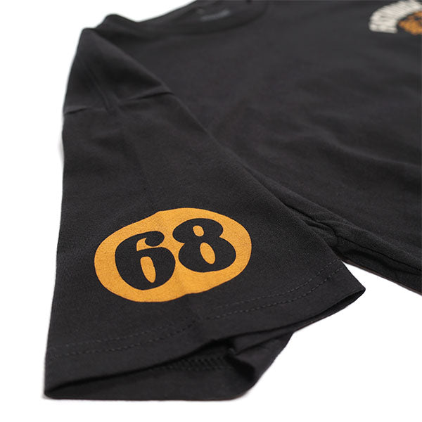 Crisp studio image on a white background of Fasthouse 68 Trick Tee; showing tee fit, printed graphics, and crew neckline; SKU 3215820504; Sizes: S-3XL
