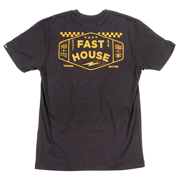 Studio photo on a white background of Fasthouse Station Tee; showing tee fit, printed graphics, and crew neckline; SKU 3210126004; Colors: Natural, Black