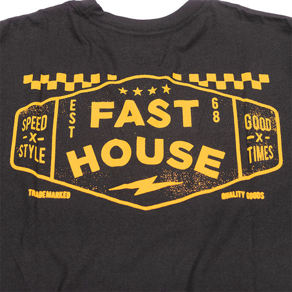 Clean studio shot of Fasthouse Station Tee; showing tee fit, printed graphics, and crew neckline; SKU 3210126004; Colors: Natural, Black; Sizes: S-3XL