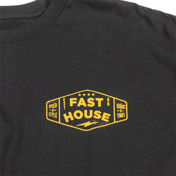 Professional studio photo of Fasthouse Station Tee; showing tee fit, printed graphics, and crew neckline; SKU 3210126004; Colors: Natural, Black