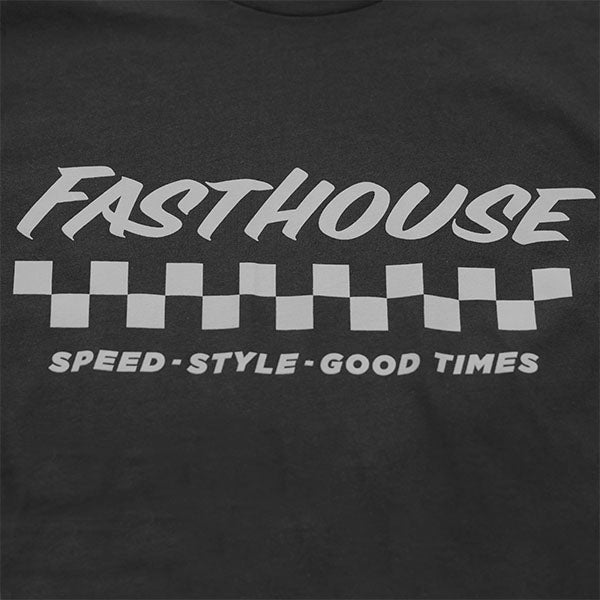 Professional studio photo of Fasthouse Apex Tee; showing tee fit, printed graphics, and crew neckline; SKU 3210171104; Sizes: S-3XL