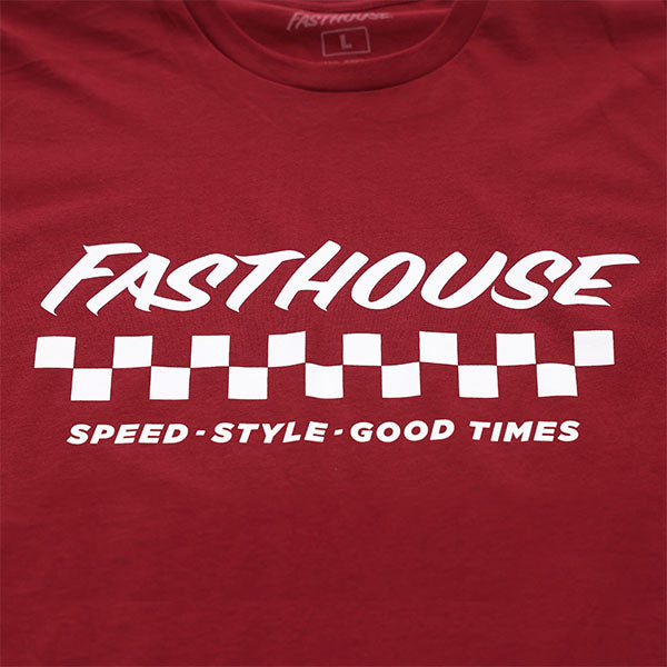 Studio photo on a white background of Fasthouse Apex Tee; showing tee fit, printed graphics, and crew neckline; SKU 3210171104; Sizes: S-3XL