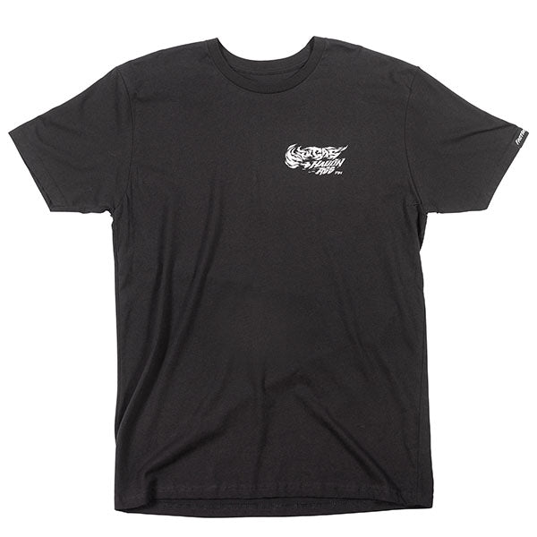 High-resolution studio image of Fasthouse Mixin Tee; showing tee fit, printed graphics, and crew neckline; SKU 3210000904; Colors: Black, Antique Gold