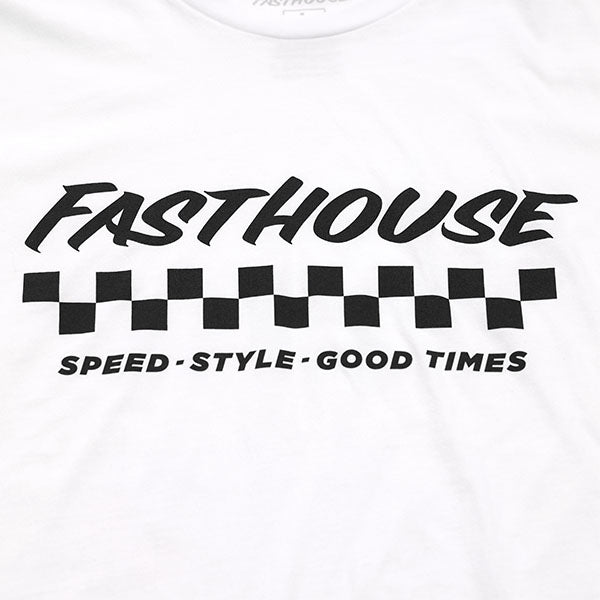 High-resolution studio image of Fasthouse Apex Tee; showing tee fit, printed graphics, and crew neckline; SKU 3210171104; Sizes: S-3XL