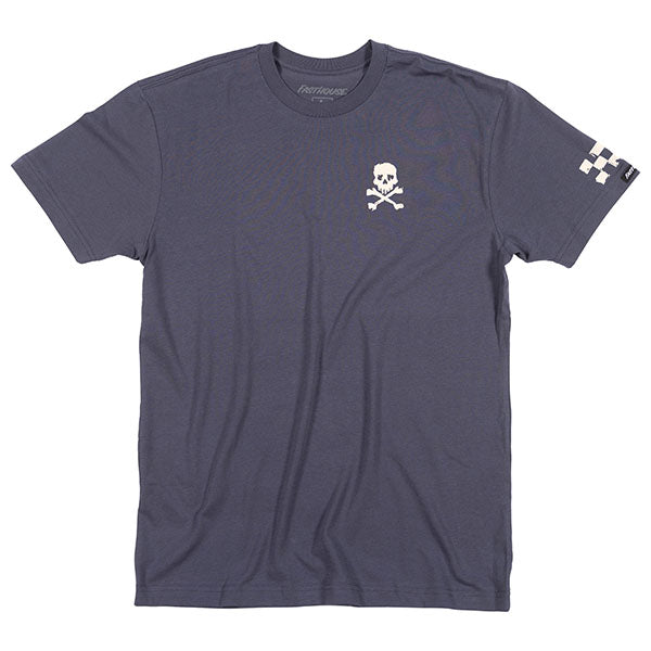 Crisp studio image on a white background of Fasthouse Alkyd Tee; showing tee fit, printed graphics, and crew neckline; SKU 3210000704; Sizes: S-3XL