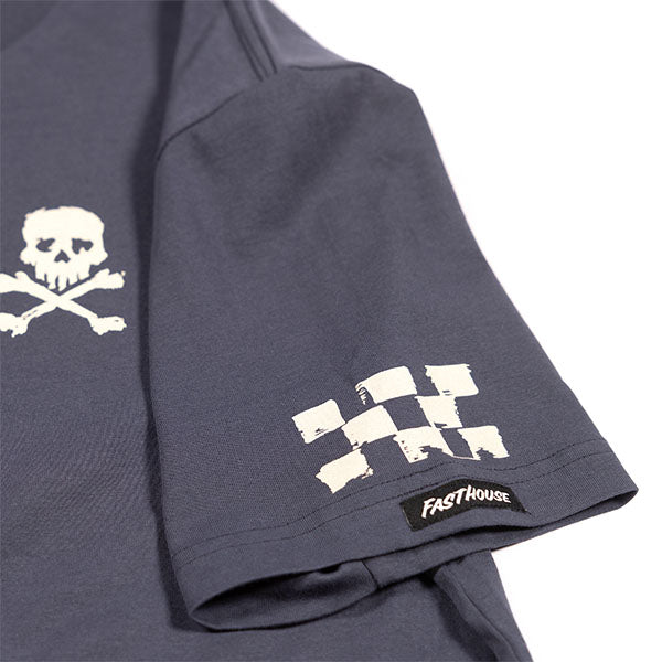 Clean studio shot of Fasthouse Alkyd Tee; showing tee fit, printed graphics, and crew neckline; SKU 3210000704; Colors: Black, Indigo, Desert Pink