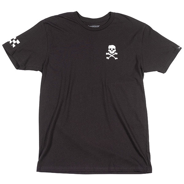 Crisp studio image on a white background of Fasthouse Alkyd Tee; showing tee fit, printed graphics, and crew neckline; SKU 3210000704; Sizes: S-3XL