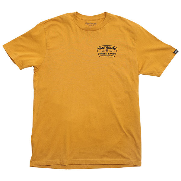 Studio photo on a white background of Fasthouse Wedged Tee; showing tee fit, printed graphics, and crew neckline; SKU 3210000504; Sizes: S-3XL