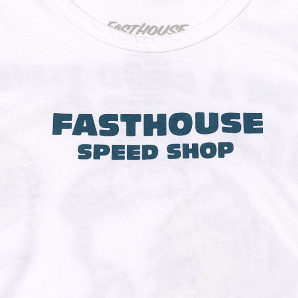 Professional studio photo of Fasthouse Call Us Tank Top; showing sleeveless cut, hem shape, and printed or woven branding; SKU 32120111; Colors: White