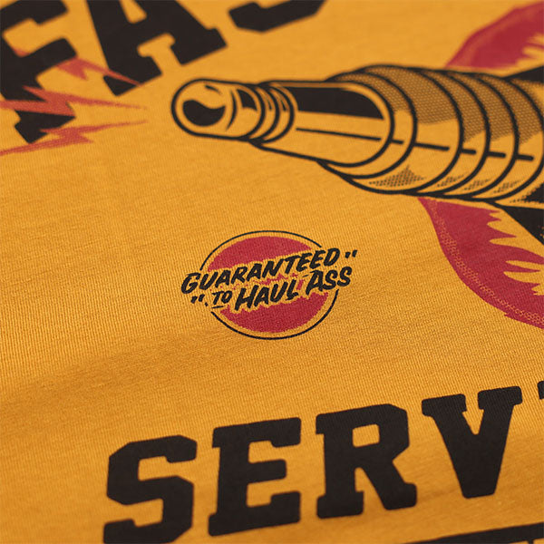 Professional studio photo of Fasthouse Ignite Tee; showing tee fit, printed graphics, and crew neckline; SKU 3210150004; Colors: Vintage Gold, Black