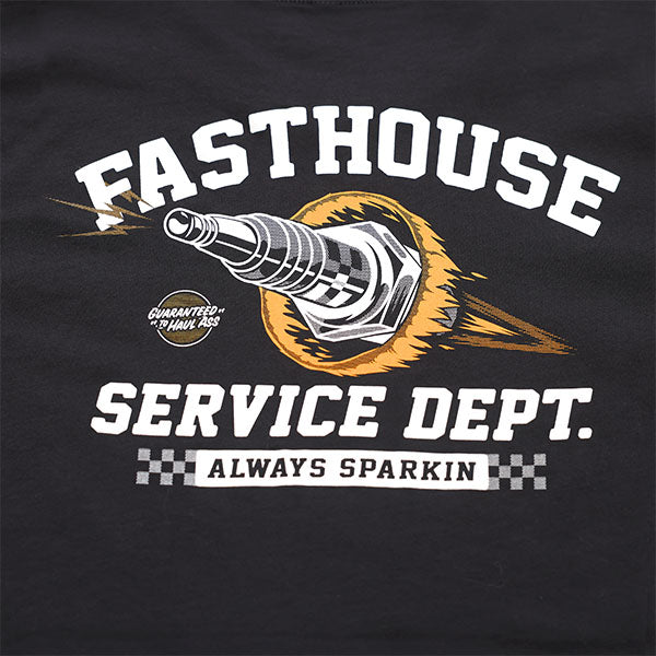 Professional studio photo of Fasthouse Ignite Tee; showing tee fit, printed graphics, and crew neckline; SKU 3210150004; Colors: Vintage Gold, Black