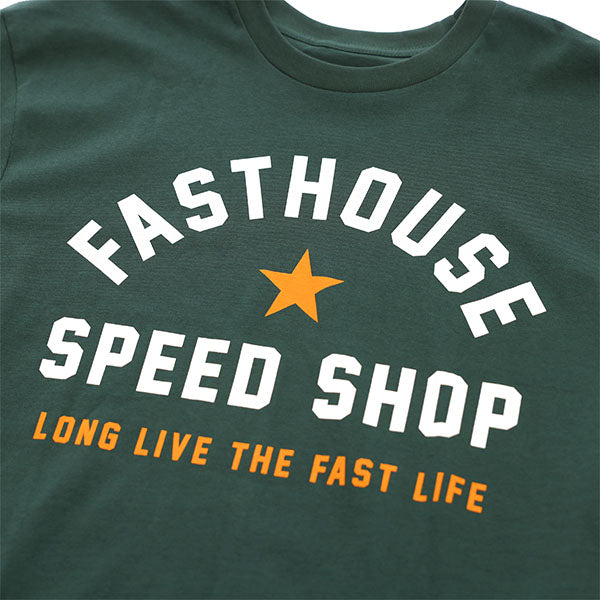 Professional studio photo of Fasthouse Fast Life Tee; showing tee fit, printed graphics, and crew neckline; SKU 3212599904; Sizes: S-3XL