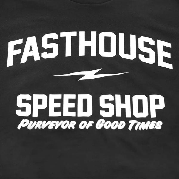 Studio photo on a white background of Fasthouse Purveyor Tee; showing tee fit, printed graphics, and crew neckline; SKU 3210187004; Sizes: S-3XL
