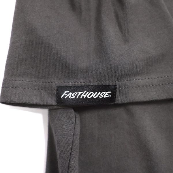 Clean studio shot of Fasthouse Purveyor Tee; showing tee fit, printed graphics, and crew neckline; SKU 3210187004; Colors: Gunmetal, Black; Sizes: S-3XL