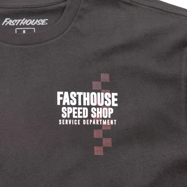 Clean studio shot of Fasthouse Finch Tee; showing tee fit, printed graphics, and crew neckline; SKU 3211070404; Colors: Pine, Black; Sizes: S-3XL