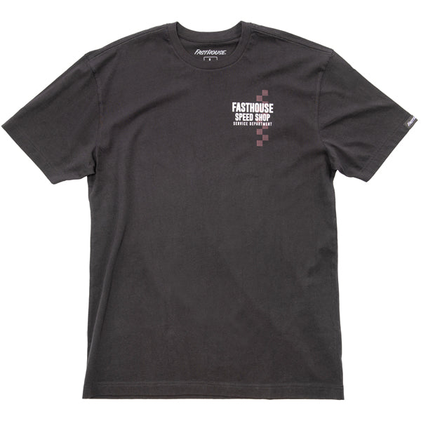 Studio photo on a white background of Fasthouse Finch Tee; showing tee fit, printed graphics, and crew neckline; SKU 3211070404; Colors: Pine, Black