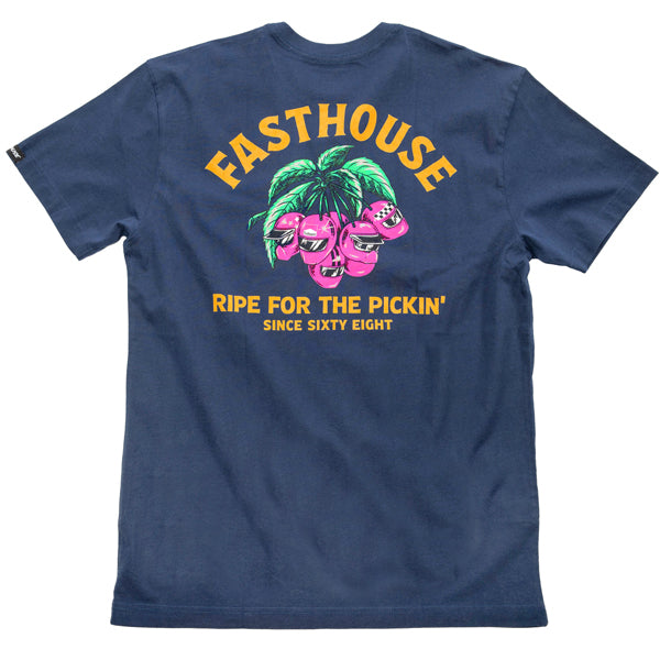 Clean studio shot of Fasthouse Ripe One Tee; showing tee fit, printed graphics, and crew neckline; SKU 3211090504; Colors: Black, Midnight Navy, Natural