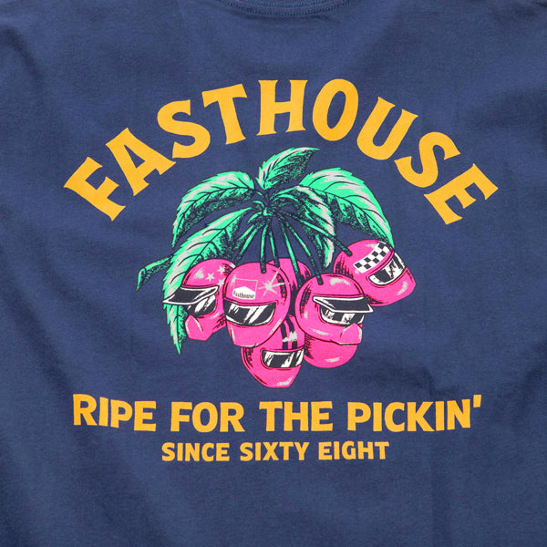 High-resolution studio image of Fasthouse Ripe One Tee; showing tee fit, printed graphics, and crew neckline; SKU 3211090504; Sizes: S-3XL