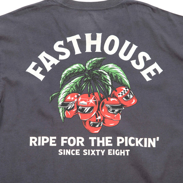 Studio photo on a white background of Fasthouse Ripe One Tee; showing tee fit, printed graphics, and crew neckline; SKU 3211090504; Sizes: S-3XL