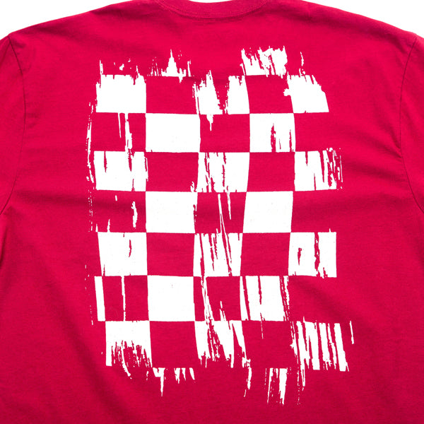 High-resolution studio image of Fasthouse Fray Tee; showing tee fit, printed graphics, and crew neckline; SKU 3211180104; Colors: Cardinal, Black