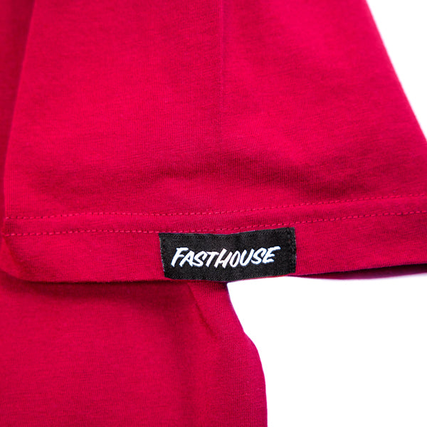 Studio photo on a white background of Fasthouse Fray Tee; showing tee fit, printed graphics, and crew neckline; SKU 3211180104; Colors: Cardinal, Black
