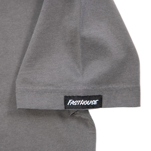 Clean studio shot of Fasthouse Wired Tee; showing tee fit, printed graphics, and crew neckline; SKU 3211980704; Colors: Heavy Metal, Black; Sizes: S-3XL