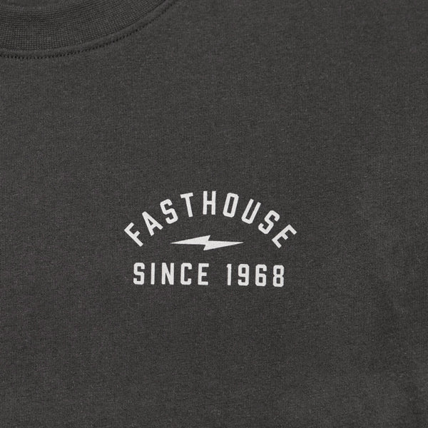 Studio photo on a white background of Fasthouse Blackout Yarn Dye LS Tee; showing long-sleeve cut, printed graphics, and crew neckline; SKU 32121905