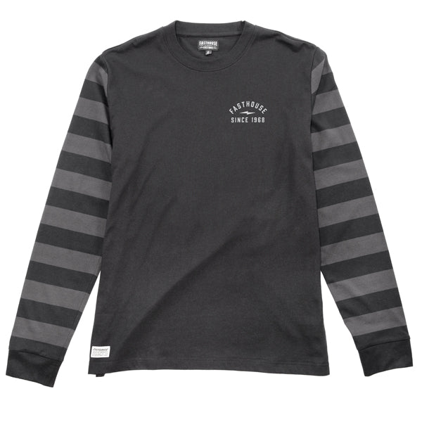 Crisp studio image on a white background of Fasthouse Blackout Yarn Dye LS Tee; showing long-sleeve cut, printed graphics, and crew neckline