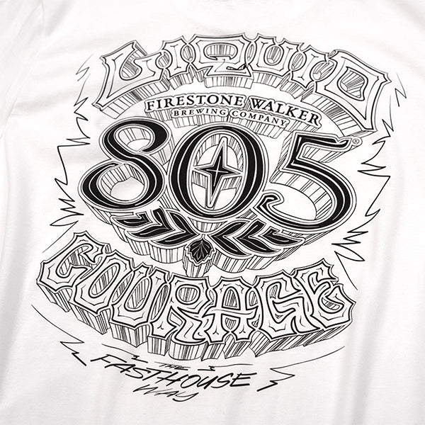 Crisp studio image on a white background of Fasthouse 805 Liquid Courage; showing tee fit, printed graphics, and crew neckline; SKU 3218040004